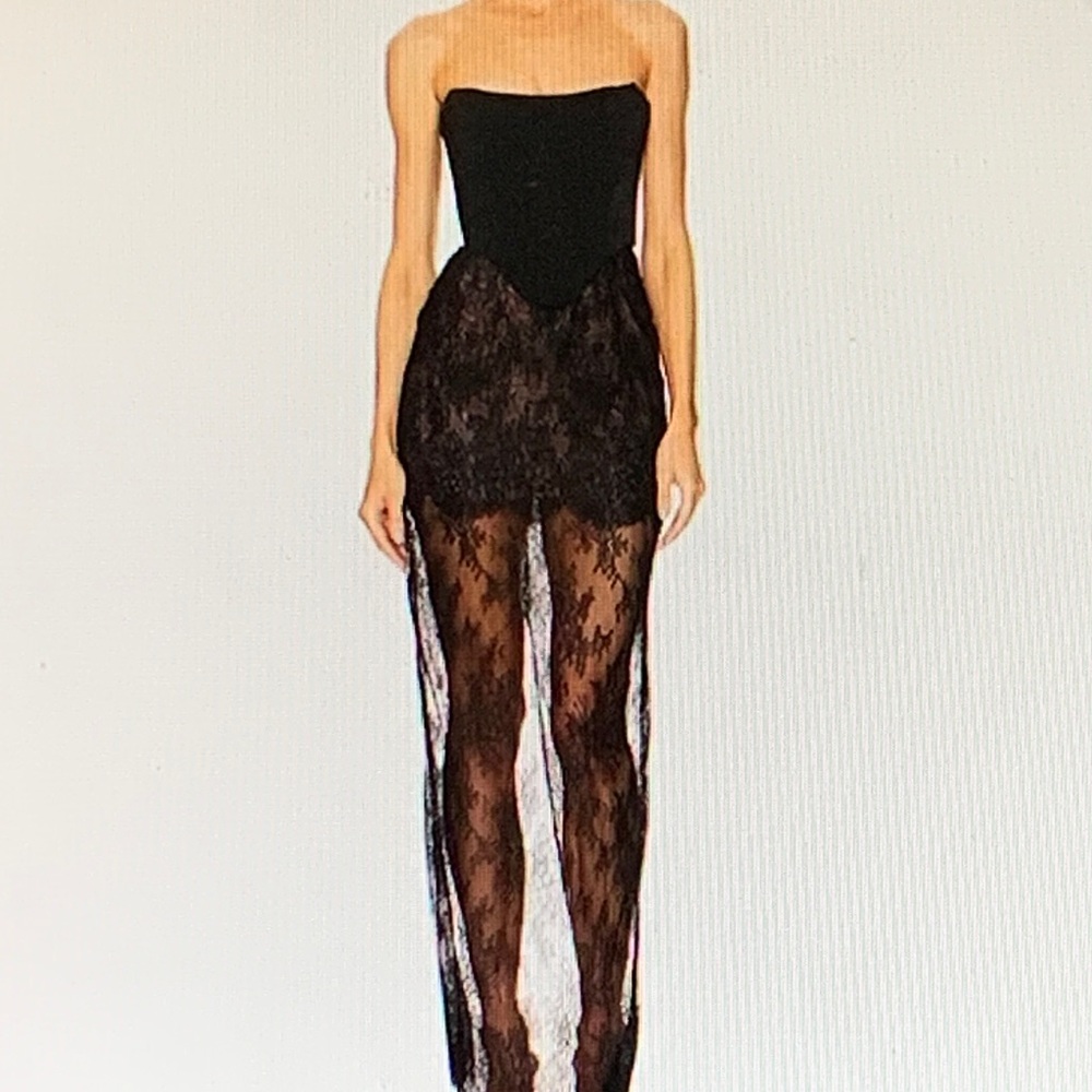 NBD Black Strapless Lace Gown